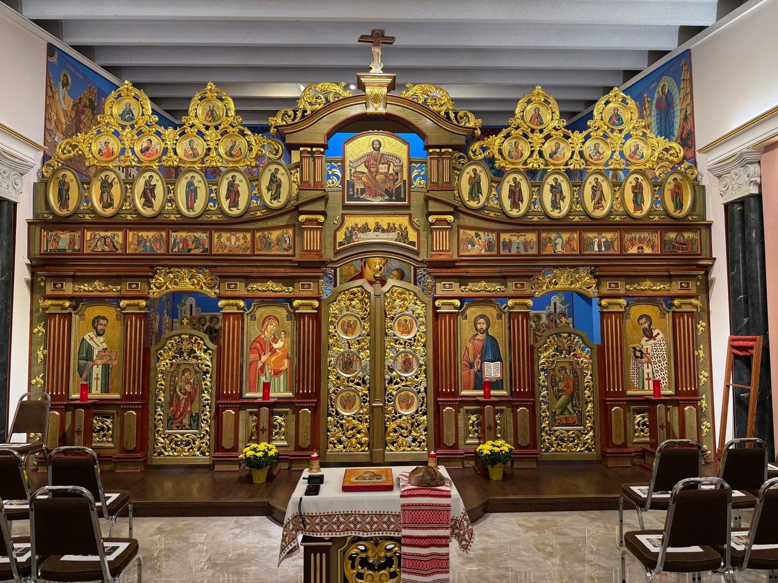 An ornate chapel sanctuary offers a beautiful setting for prayer and worship