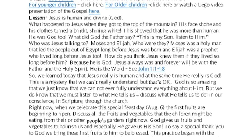 Yr 2 Transfiguration, Lesson cover