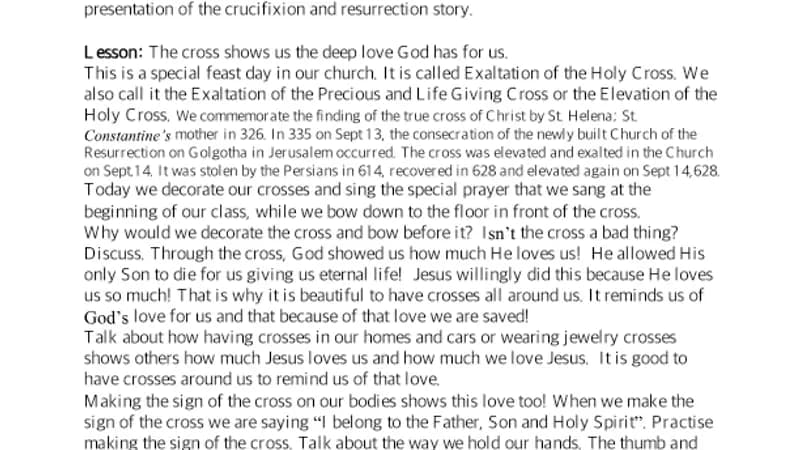 Yr 2 Exaltation of the Holy Cross Lesson cover