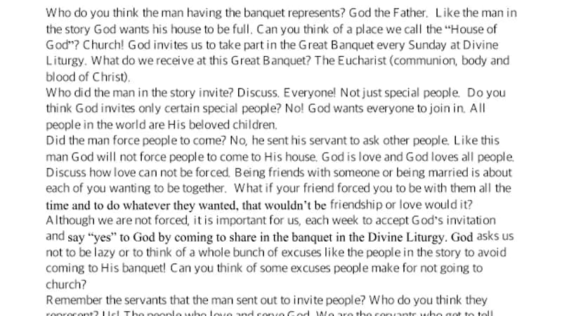 Yr 2 Great Banquet Lesson cover