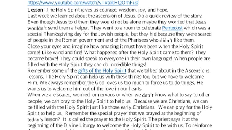Yr 2 Pentecost, Lesson cover