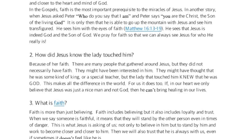 Yr 2 Jairus’ Daughter & Woman, Parent Cheat Sheet cover
