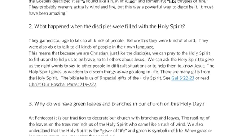 Yr 2 Pentecost, Parent Cheat Sheet cover